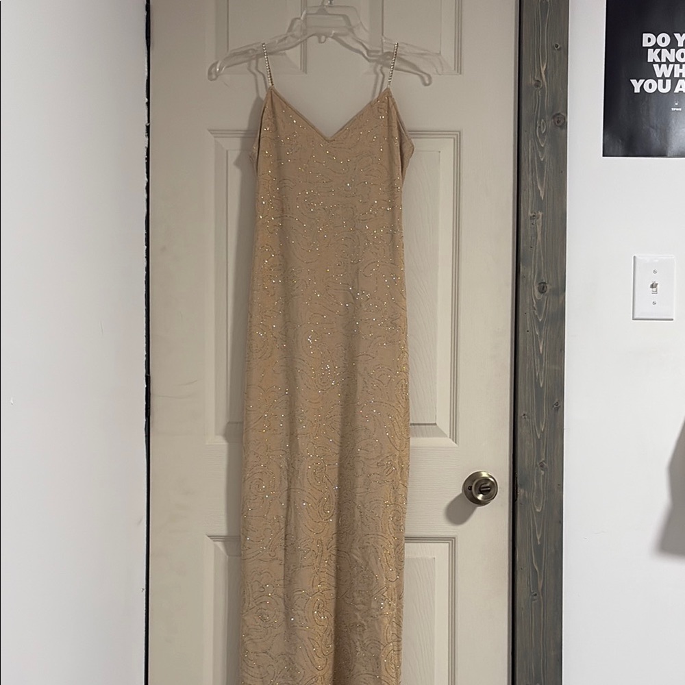 Elegant Beige Sequin Gown